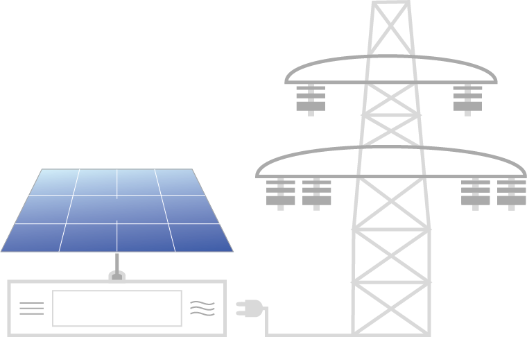 image constitué d'un panneau solaire, d'un onduleur et d'un poteau éléctrique